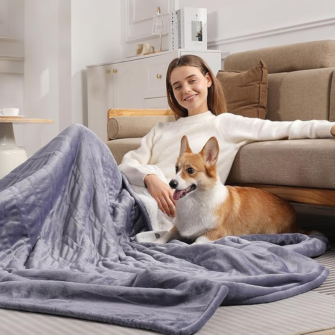 King Size Heated Blanket 100''X90'' Heating Blanket - Purple Electric Blanket Flannel Sherpa Dual Control Heated Blanket with 5 Heat Settings & 10 Hours Auto-Off for Grandma Gifts(Lavender)