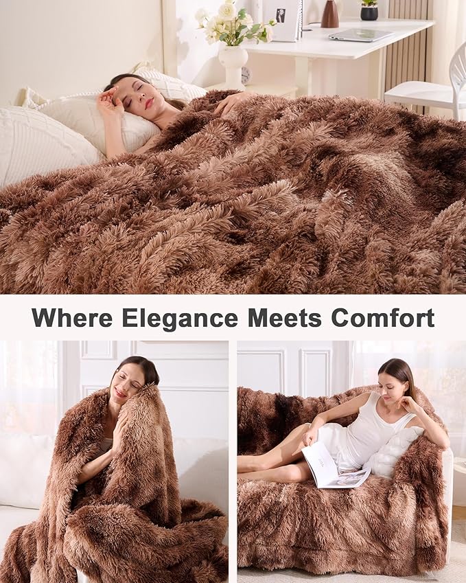 Super Soft Fluffy Faux Fur Throw Blanket for Couch, Fuzzy Sherpa Fleece Cozy Warm Gifts for Women, Room Decor Christmas Plush Thick Throw for Men, Minky Teen Gifts Winter Bedding, 50" x 60"