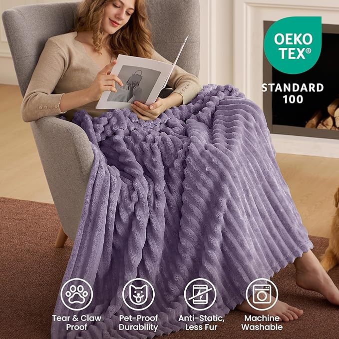 Joiedomi Queen Size Blanket for Bed, Soft & Warm Purple Fleece Blankets Gifts for Women Mom, Cozy Cute Soft Throw 90x90 Inches