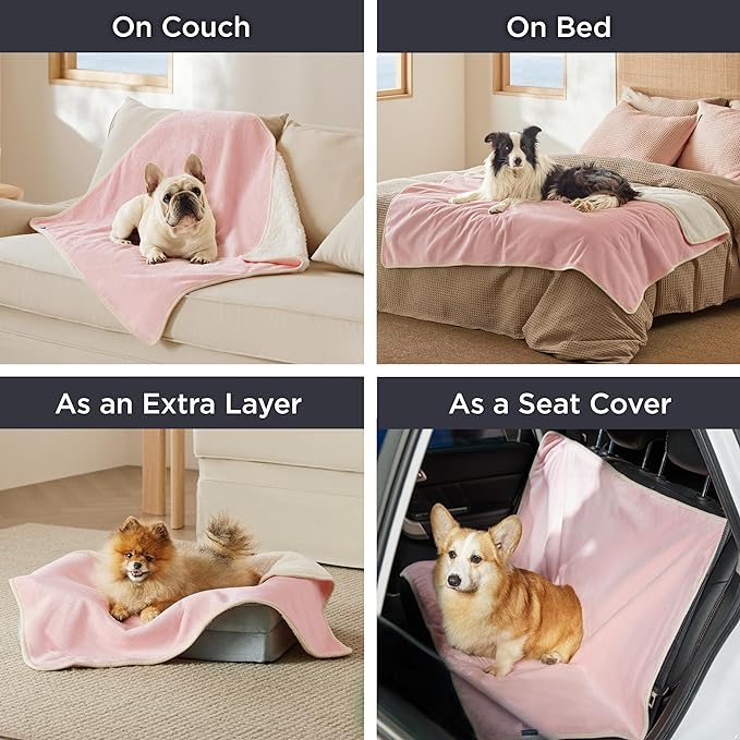 Bedsure Waterproof Blanket for Bed - Sherpa Fleece Waterproof Dog Blankets for Large Dogs, Pet Blankets for Bed/Couch/Dog Crate, Soft Plush Reversible Furniture Protector, King Size, 108"x86", Pink