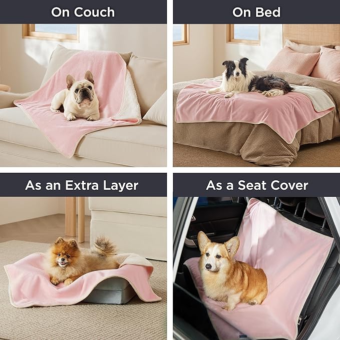 Bedsure Cat Blanket for Indoor Cats - Waterproof Calming Cat Blankets for Couch Protection, Sherpa Fleece Pet Blanket, Soft Plush Reversible Throw Furniture Protector, 40"x30", Pink