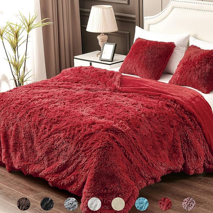 YUSOKI Long Faux Fur Twin Size Blanket,2 Layers,3.4lb for Bed Couch Home Décor Gifts Women (Red,60" x 80")