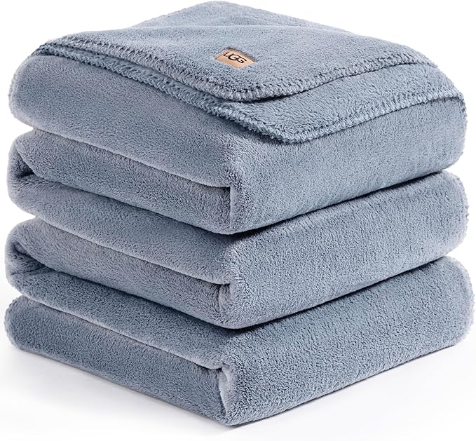 UGG Whitecap King Size Blanket for Bed, Fleece Cozy Blanket, Luxury Warm Large Throw for Couch, Washable Hypoallergenic California King Bedding, 110" x 90", Denim Blue