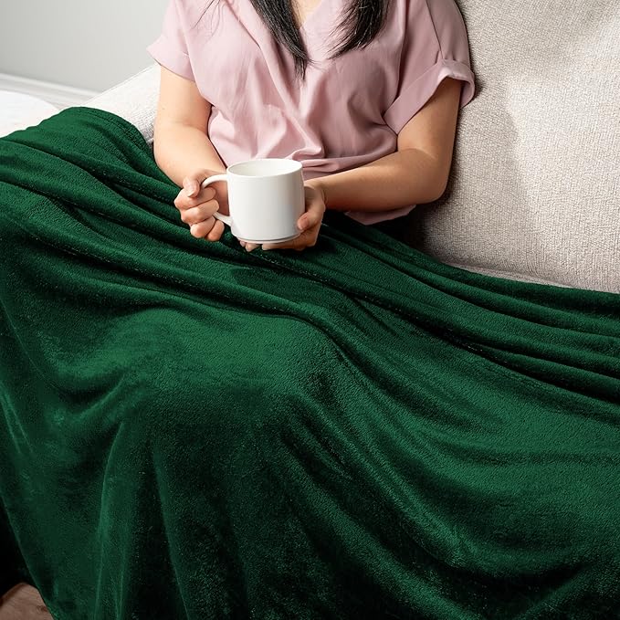 PAVILIA Fleece Blanket Queen Size | Super Soft, Plush, Luxury Flannel Throw | Lightweight Microfiber Blanket for Sofa Couch Bed (Emerald Green, 90x90 inches)