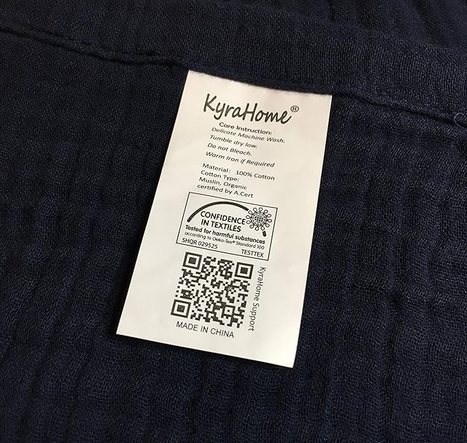 KyraHome Muslin Blankets for Adults, Kids, 60"x80", 100% Organic Cotton Large Cotton Throw Blankets for Couch, Plant Dyed Breathable Lightweight Gauze Blankets, All Season (Navy Blue)