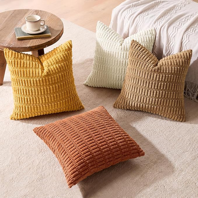 MIULEE Fall Soft Corduroy Throw Pillow Covers Set of 4 Camel 20x20 Inch Modern Farmhouse Boho Decorative Accent Cushion Covers for Couch Sofa Bedroom