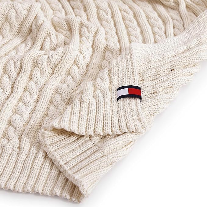 Tommy Hilfiger - Blanket, Ultra-Soft Cable Knit Throw Blanket for Bed or Couch, Lightweight Bedding with a Soft Textured Feel & Iconic Flag Logo (Off-White, 50" x 70")