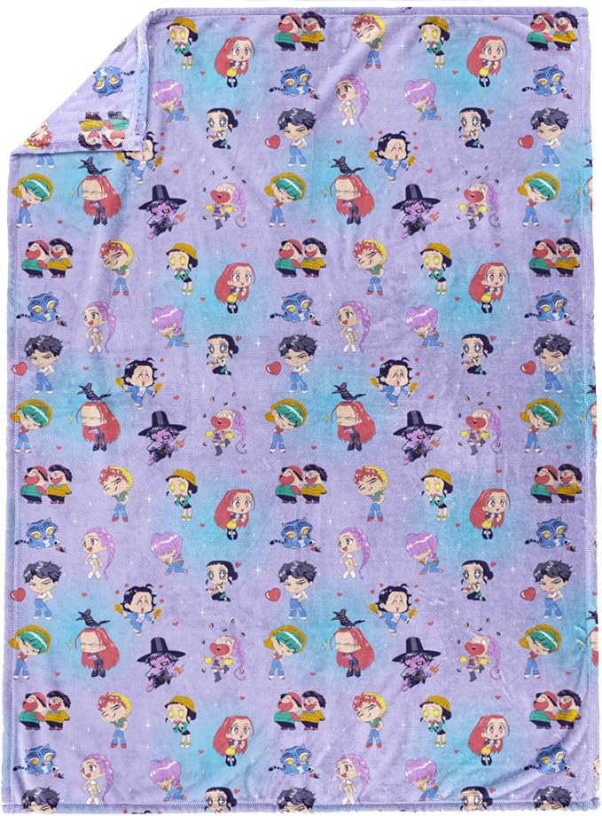 Jay Franco Kids Plush Throw Blanket – Ultra Soft Cozy Plush Fleece for Bed, Couch, Sofa, Home Décor, Official Licensed Huntrix and Saja Boys, Light Purple - Kpop Demon Hunters, 60x90 - Large Blanket