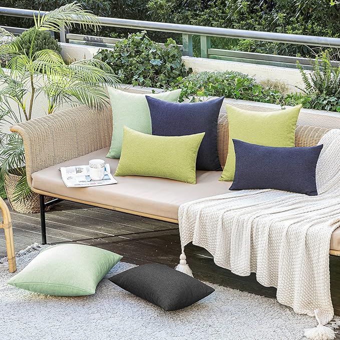 MIULEE Pack of 2 Decorative Outdoor Solid Waterproof Throw Pillow Covers Faux Linen Garden Farmhouse Cushion Cases for Summer Patio Tent Balcony Couch Sofa 18x18 Inch Navy