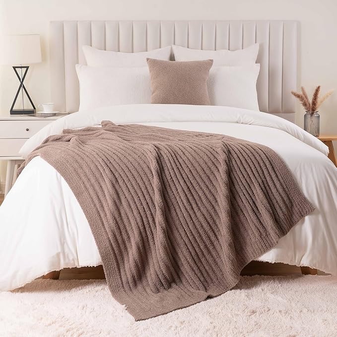 BATTILO Fluffy Soft Throw Blanket for Couch, Knit Fuzzy Plush Camel Throw Blankets, Cozy Warm Lightweight Blanket for Bed, Sofa, Home Decor, 50"x60"
