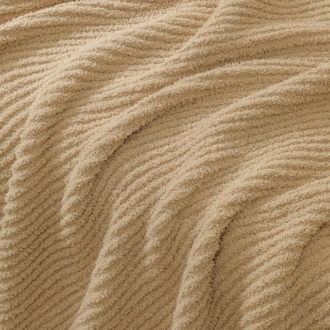 bearberry Soft Rib Knit Blanket Thin Warm & Breathable - Snuggly Minky Throw for Everyday Use, Travel, Chair | All-Season Machine Washable for Couches, Gifts, Family (Camel, 50”x60”)