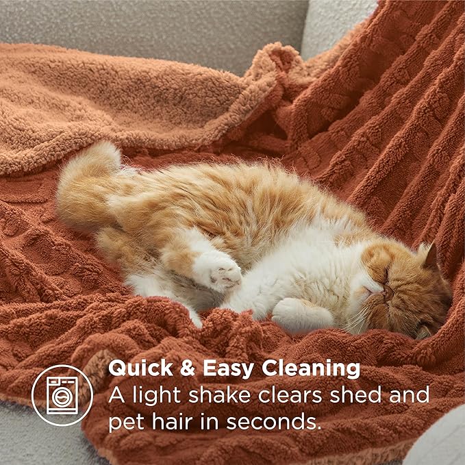 Bedsure Gentlesoft Sherpa Fleece Throw Blanket for Couch - Fluffy & Cozy Cable Jacquard Tufted Throw for Women Gift, Thick and Warm Christmas Blanket for Winter, Orange, 50x60 Inches