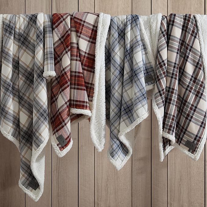 Eddie Bauer - Blanket, Super Soft Reversible Sherpa & Brushed Fleece Bedding, Throw Blankets for Couch, Ideal for Lounging (Montlake Plaid Red)