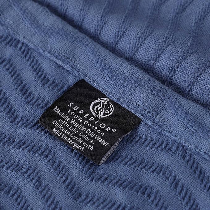 Superior JENA Cotton Blanket Picnic, Beach, Traveling or Camping, Bedroom Decor, Essentials, Cover for Bed, Couch, Lounging, Textured Jacquard, Modern Chevron Woven Blanket, Full/Queen, Merritt Blue