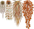 Der Rose 4Pcs Fake Fall Plants Hanging Orange Artificial Eucalyptus Plants, Boston Fern, Fake Potho, String of Pearls for Halloween Bathroom Table Centerpiece Wall Mantle Decor Indoor and Outdoor