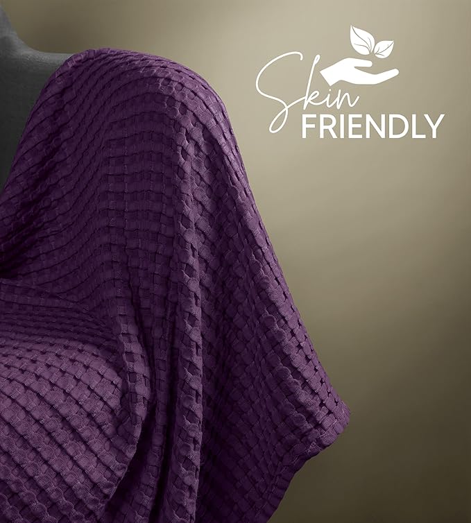 Utopia Bedding Plum 100% Cotton Waffle Blanket 300 GSM [Queen - 90x90 Inch] Soft Lightweight Breathable Bed Blanket for All Season