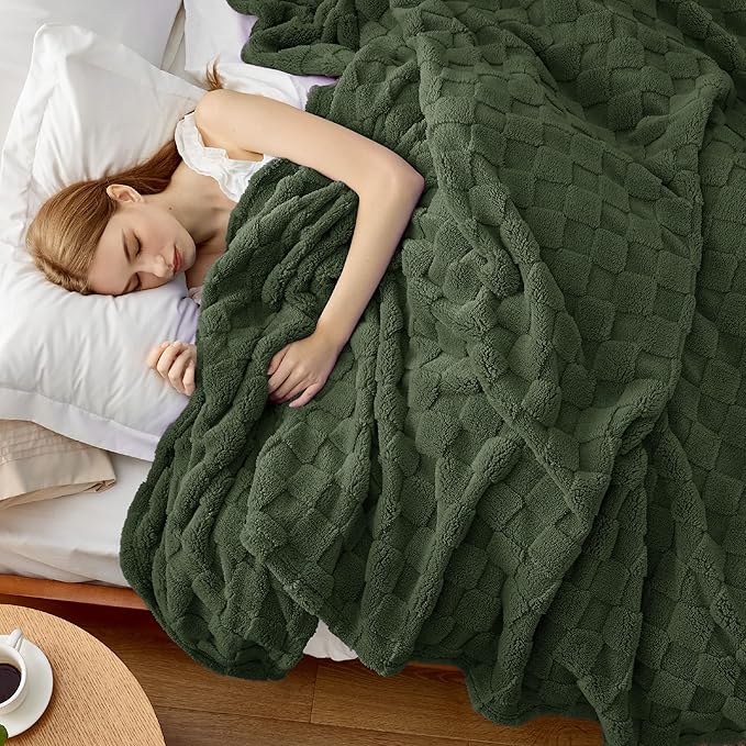Bedsure GentleSoft Blankets Queen Size for Bed - Super Soft Cozy Spring Blanket for Women Men Girls, Large Fuzzy Fleece Mother's Day Throw for Bedroom Decor, Olive Green, 90x90 Inches