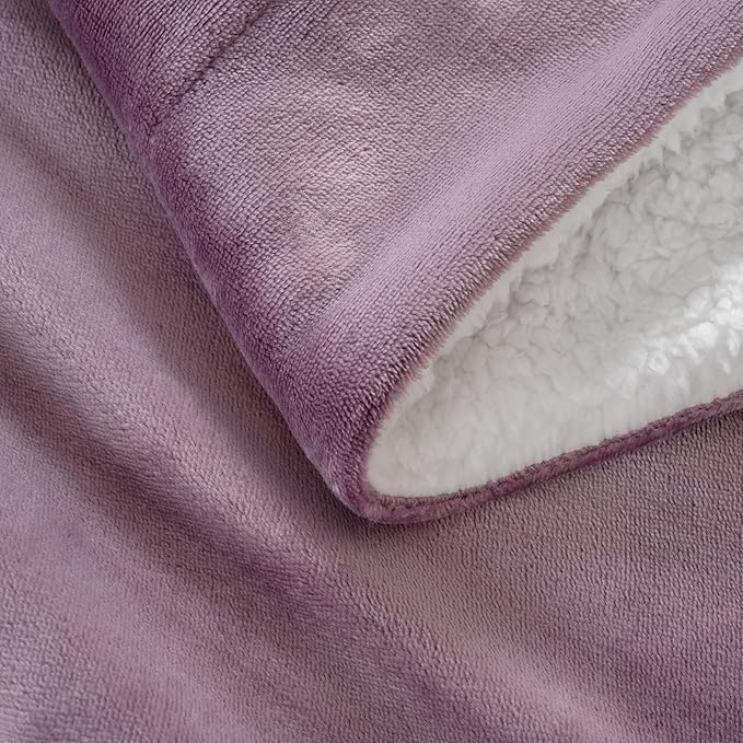 Berkshire Blanket-Sherpa Fleece Blanket, Warm and Soft Loftmink Reversible Blanket for Bed, Sofa and Travel, Plum Smoke, 90 in x 108 in