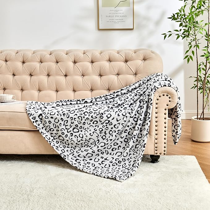 Leopard Print Blanket Fleece Throw for Bed Sofa Travel and Camping, Super Soft Cozy Fluffy Plush Cheetah Print Blanket for All Seasons 50"x60" (Grey)