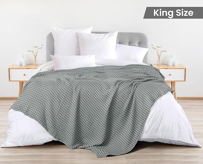 Utopia Bedding Cool Grey 100% Cotton Waffle Blanket 300 GSM [King - 90x108 Inch] Soft Lightweight Breathable Bed Blanket for All Season
