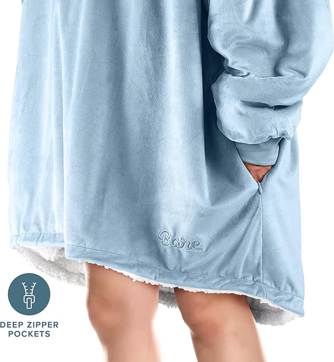 Bare Home Wearable Blanket Hoodie - Soft Plush Sherpa - Warm and Cozy - Oversized Wearable Blanket - Adult & Kid Sizes