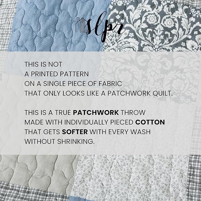 SLPR Cotton Quilted Throw Blanket, 50" x 60" Floral Farmhouse Patchwork Quilt, Shabby Chic Patchwork Throw Lap Quilt for Couch, Sweet Dreams