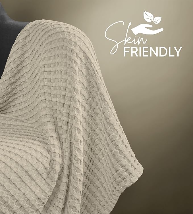 Utopia Bedding Khaki 100% Cotton Waffle Blanket 300 GSM [King - 90x108 Inch] Soft Lightweight Breathable Bed Blanket for All Season