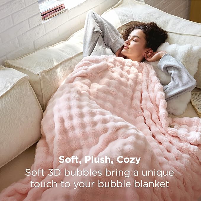 Bedsure 3D Fleece Bubble Blanket for Couch - GentleSoft Pink Throw Blanket for Sofa Bed Room Decor - Luxury Soft Cozy Spring Gifts for Girls Women, Lightweight, All Seasons, Crystal Pink, 50"×60"