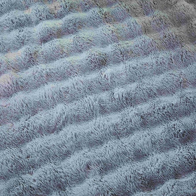 Faux Fur Throw Blanket for Couch Cozy Fuzzy Soft Plush Thick Fluffy Fleece Bubble Blanket for Sofa Bedroom Living Room, 63x79 Inches Light Grey