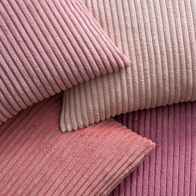 EMEMA Aesthetic Pink Decorative Throw Pillow Covers for Couch Bed Livingroom 18x18 Inch Set of 4 Cute Coquette Corduroy Boho Square Pillow Case,Western Modern Cushion Covers Home Spring Decor