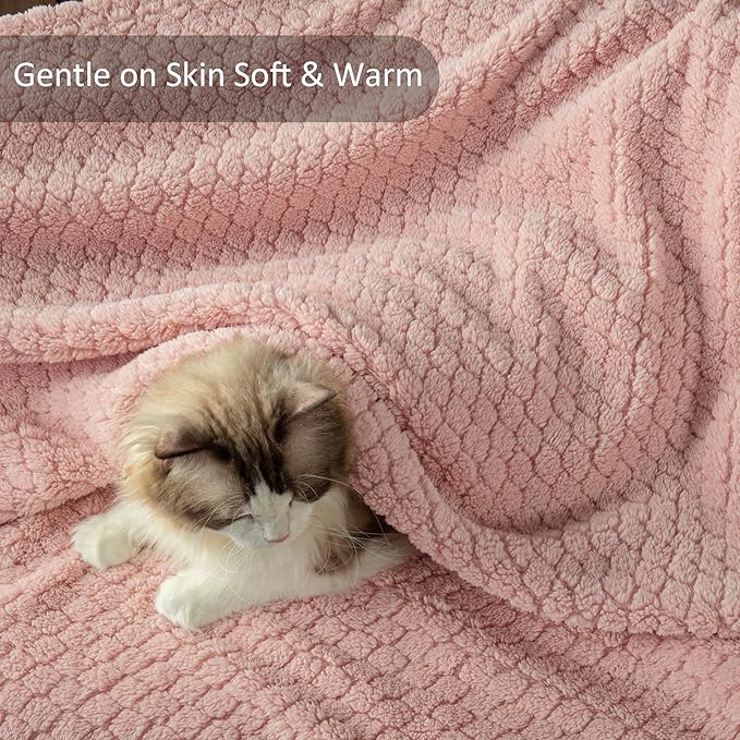 Exclusivo Mezcla Twin Size Fleece Blanket for Bed, Extra Soft Warm Decorative Fuzzy Blanket for Women, Lightweight Cozy Bedding Blankets, 60x80 Inches, Pink