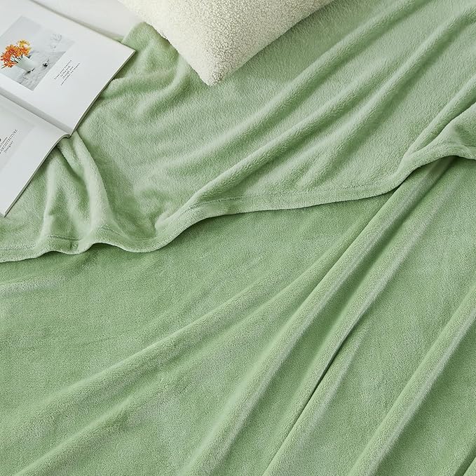 Hansleep Fleece Sage Green Twin Blanket, Super Soft Flannel Fuzzy Plush Cozy Blanket for All Seasons, Sage Green, Twin 60x80 Inches