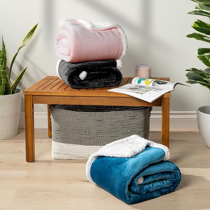 PAVILIA Sherpa Fleece Throw Blanket for Couch, Twin Size, Black, Plush Soft Fuzzy Sofa Blanket, Cozy Reversible Winter Throw for Women Men, 60x80 Inches
