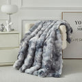 Faux Fur Throw Blanket for Couch Cozy Fuzzy Soft Plush Thick Fluffy Fleece Bubble Blanket for Sofa Bedroom Living Room, 63x79 Inches Tie-Dye Grey