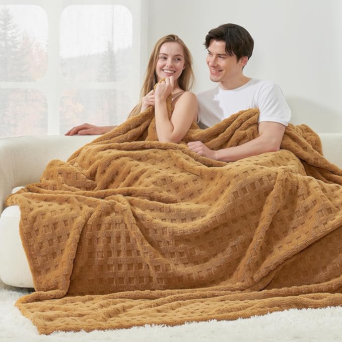 Cozy Bliss Ultrasoft Waffle Throw Blanket, Fluffy Cute Plush Blanket for Couch, Bed, Modern Home Accent, Portable for Picnic or Outdoor, Brown, 60"x80"