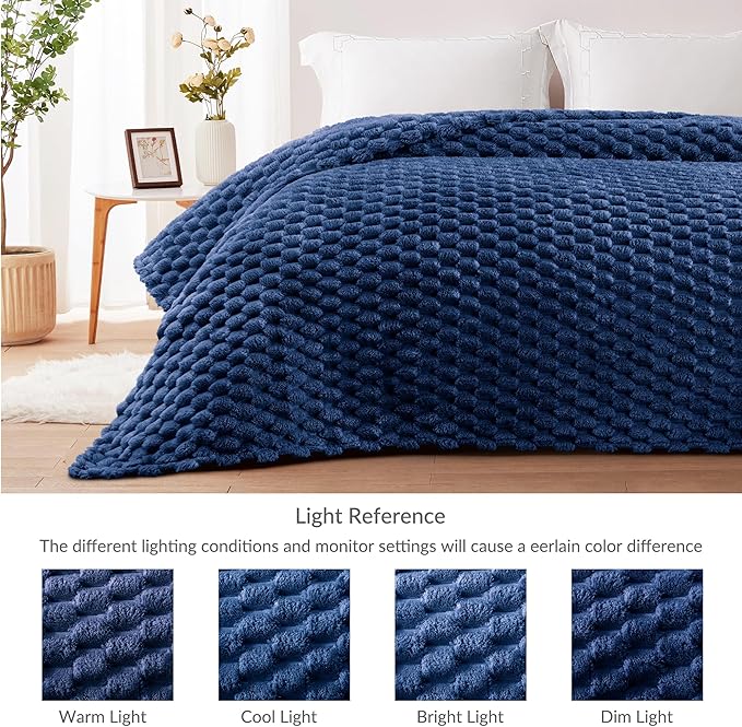Whale Flotilla King Size Blanket for Bed with Jacquard Pattern, Fuzzy Soft Cozy Exquisite Blankets for All Season, Warm and Fluffy, 90x104 Inch, Navy Blue