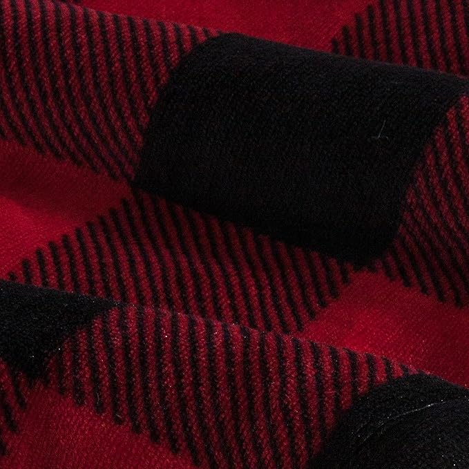 Elegant Comfort Ultra Soft Reversible Buffalo Plaid Flannel Sherpa Blanket - Cozy Silky Checkered Fleece Throw for Couch, Bed - Plush Fuzzy Warm Winter Blanket for Gift, Queen, Burgundy