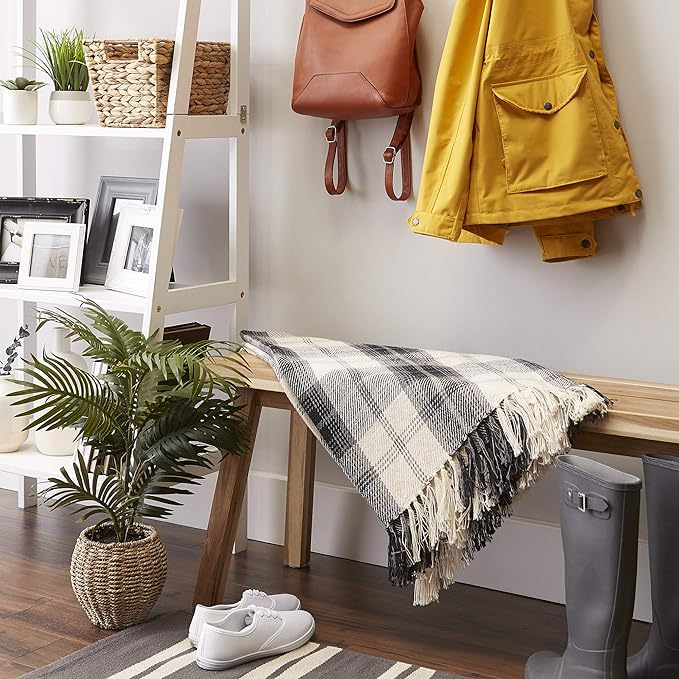 DII Farmhouse Woven Throw, 50x60 with 3" Fringe, Black, 1 Piece