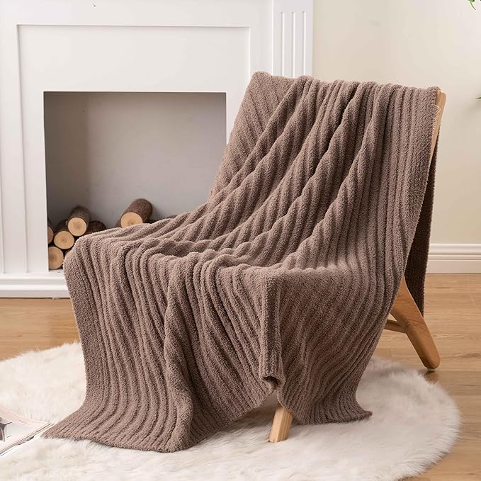 BATTILO Fluffy Soft Throw Blanket for Couch, Knit Fuzzy Plush Camel Throw Blankets, Cozy Warm Lightweight Blanket for Bed, Sofa, Home Decor, 50"x60"