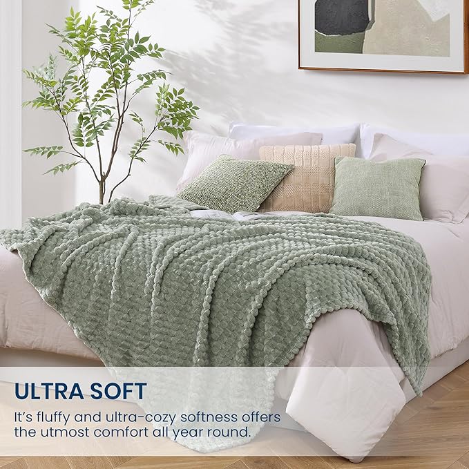Monbix Light Sage Green Fleece Throw Blanket for Couch- Room Decor Soft Cozy Blankets for Women, Lightweight Fleece Flannel Bed Blanket Suitable for All Seasons(50"×60",Light Sage Green)