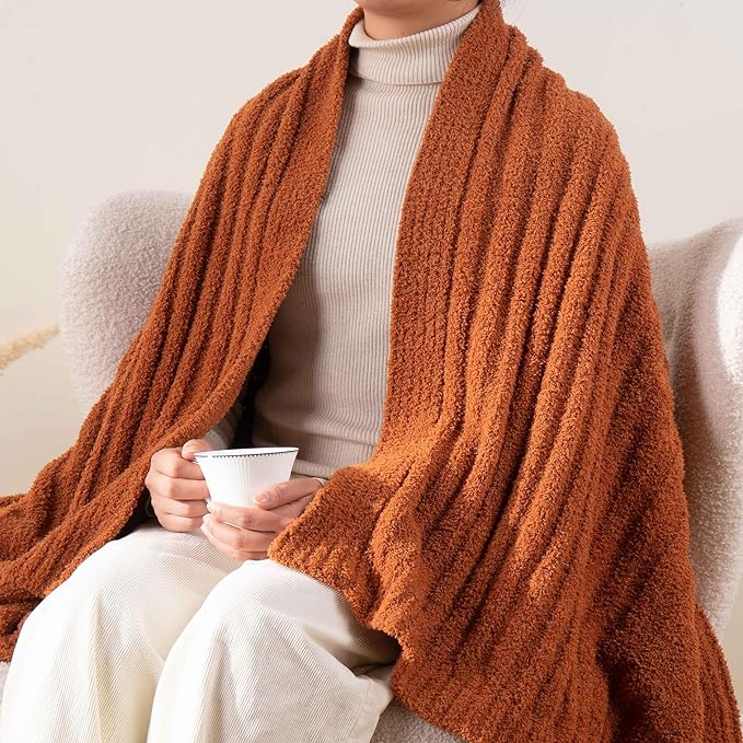 BATTILO Fluffy Soft Throw Blanket for Couch, Knit Fuzzy Plush Caramel Throw Blankets, Cozy Warm Lightweight Blanket for Bed, Sofa, Fall Home Decor, 50"x60"