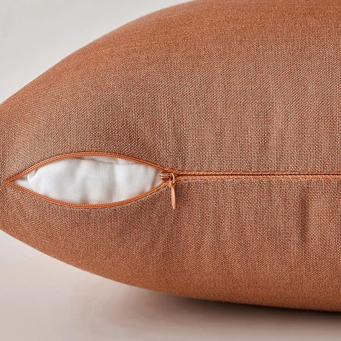 MIULEE Pack of 2 Decorative Linen Burlap Pillow Covers Farmhouse Boho Accent Pillowcases for Sofa Car Couch Bedroom Living Room Decor 18x18 Inch Rust