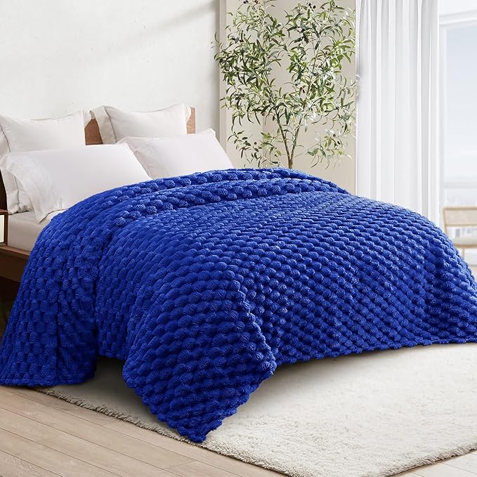 Whale Flotilla Queen Size Blanket for Bed with Jacquard Pattern, Fuzzy Soft Cozy Exquisite Blankets for All Season, Warm and Fluffy, 90x90 Inch, Blue