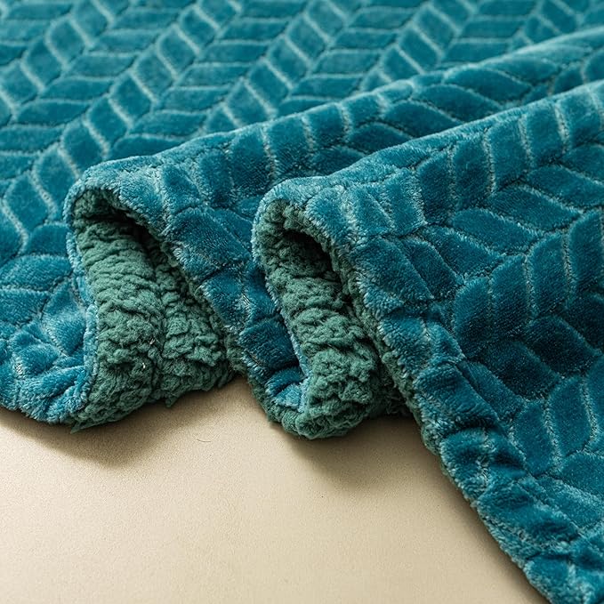 K.Garden Blue Fleece Throw Blanket – Ultra-Soft Flannel Cozy Throw for Adults, Lightweight Leaves Design Fuzzy Blanket for Couch, Sofa, Bed & Office. Warm Plush All-Season Blanket, 90 * 90 Inches
