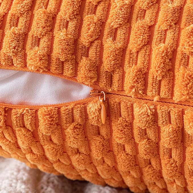MIULEE Orange Throw Pillow Covers Soft Corduroy Decorative Set of 2 Boho Striped Pillow Covers Pillowcases Farmhouse Home Decor for Halloween Couch Bed Sofa Living Room 20x20 Inch