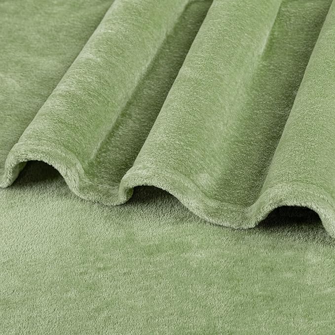 PAVILIA Sage Green Fleece Throw Blanket for Couch, Light Olive Soft Fuzzy Flannel Throw for Sofa, Luxury Plush Microfiber Bed Blanket, Cozy Home Decorative Velvet Gift Blanket, 50x60