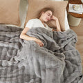 Cozy Bliss Fluffy Faux Fur Blanket Queen Size for Bed, Fuzzy Soft Striped Plush Blanket, Thick Throw for Bedroom Couch Gift, 90x90 Inches Grey