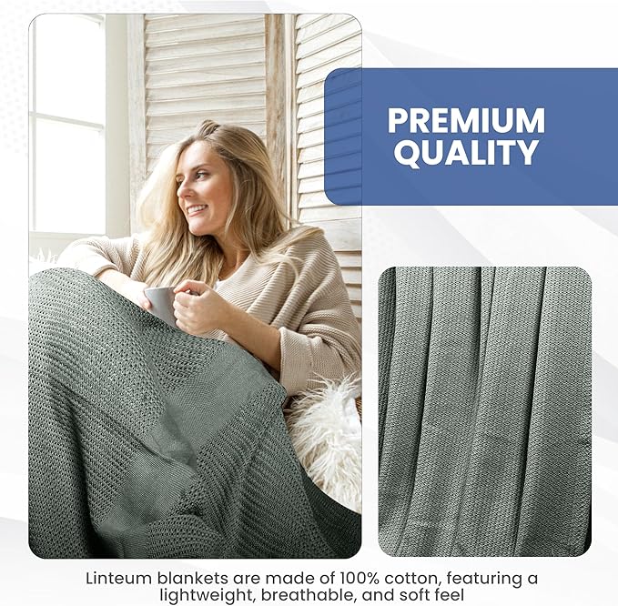 Linteum Textile Supply Leno Weave Charcoal Grey Blanket, Twin 100% Cotton, Lightweight, Warm, Fluffy, Premium and Durable Soft & Cozy Bed Blanket for Home, Couch, Sofa & Dorm, All Season Throw [66x90]