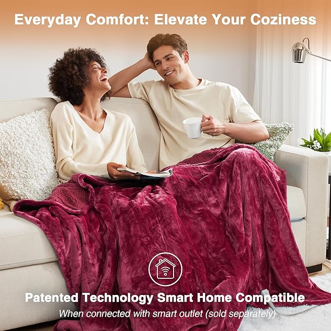 Beautyrest Heated Blanket, Electric Blanket, Soft, Warm, Reversible Plush - Sherpa Heating Blanket with 20 Heat Settings, 1-10 hrs Timer Auto Shut Off, Machine Washable, Full (84 inx80 in), Red