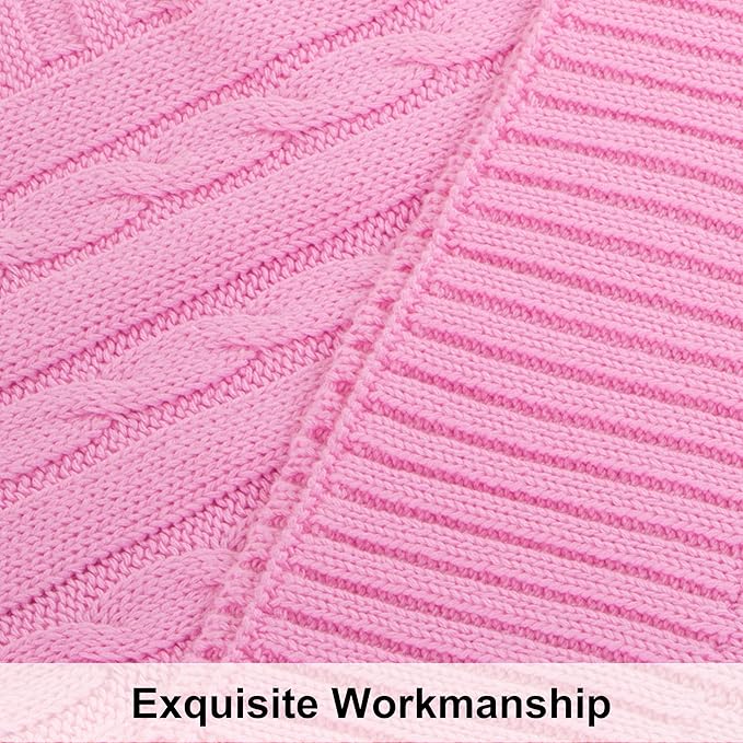 NTBAY 100% Pure Cotton Oversize (60x80) Cable Knit Throw Blanket, Super Soft Warm Knitted Throw Blanket for Bed, Sofa, Chair, Couch - Extra Cozy, Machine Washable, Comfortable Home Decor, Pink